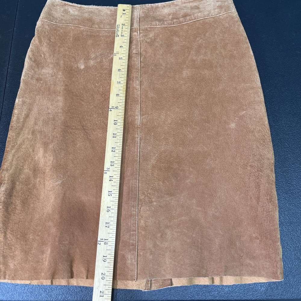 Express Skirt Womens 3/4 Tan Genuine Leather Suede A-Line Mini Vintage 90s Style - Picture 7 of 7